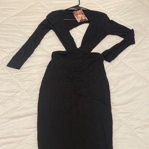 Nakedwardobe black midi cut out dress